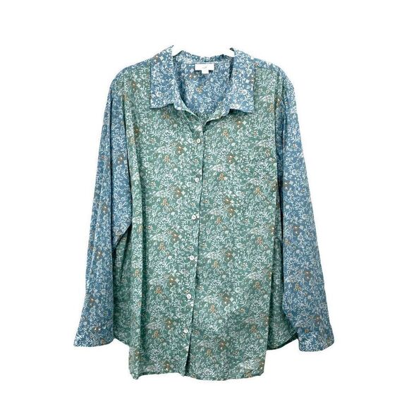 J. Jill ditsy floral button down cotton shirt blouse Sz XL boho - Picture 1 of 7